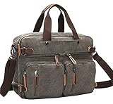 Iblue Convertible Messenger Bag Shoulder Bag Backpack Laptop Case Handbag Business Briefcase Multi-Functional Travel Rucksack Fits 17.0 Inch Laptop for Men/Women#7693 (Grey)