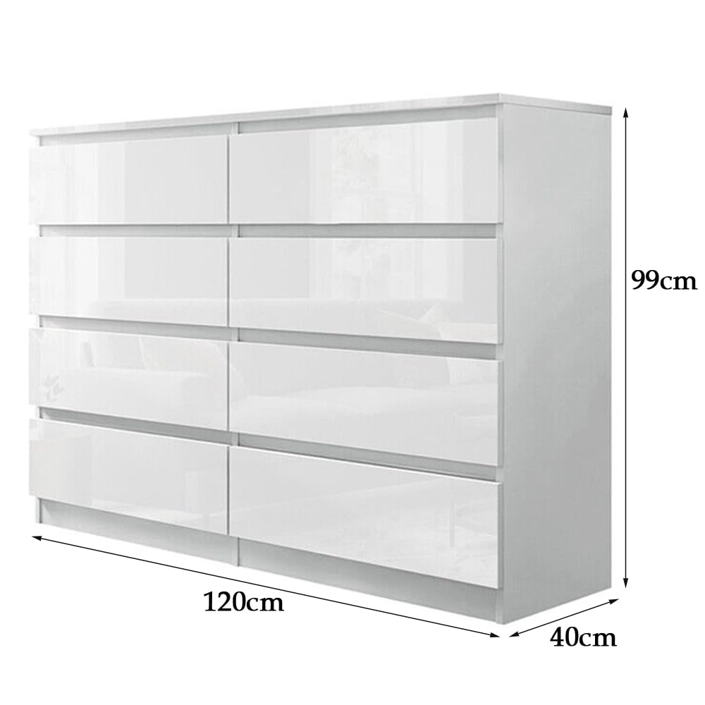 BSTSEL White High Gloss 6/7/8 Drawer Cabinet,Tall Wide Storage Chest of Drawers - Image 7