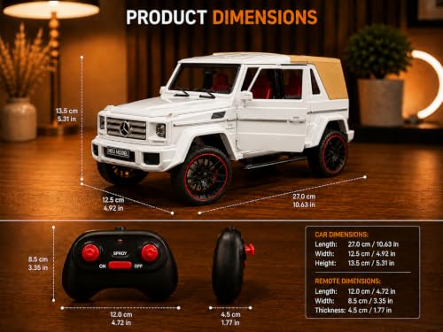 Image of Thywill Solutions Mercedes AMG G63 G-Wagon RC Car for Kids | 1:32 Scale 4WD Remote Control Off-Road Toy Car with Rechargeable Battery | Openable Doors & Light (White)