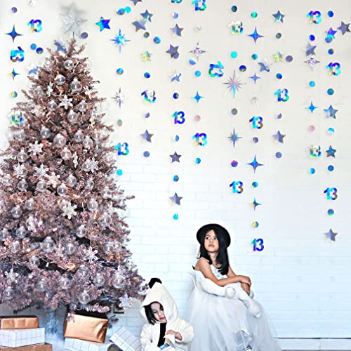 Image of Iridescent 13th Birthday Decorations Number 13 Circle Dot Twinkle Star Garland Metallic Hanging Streamer Bunting Banner Backdrop Girls 13 Year Old Birthday Thirteen Official Teenager Party Supplies
