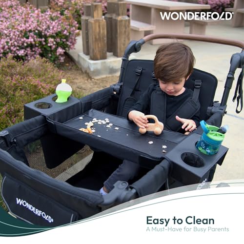 Image of WONDERFOLD Flex Snack Tray for L4 Stroller Wagon with Convertible Cup Holders & Adjustable Sidewalls to Maximize Space, Easy to Install, Easy to Clean