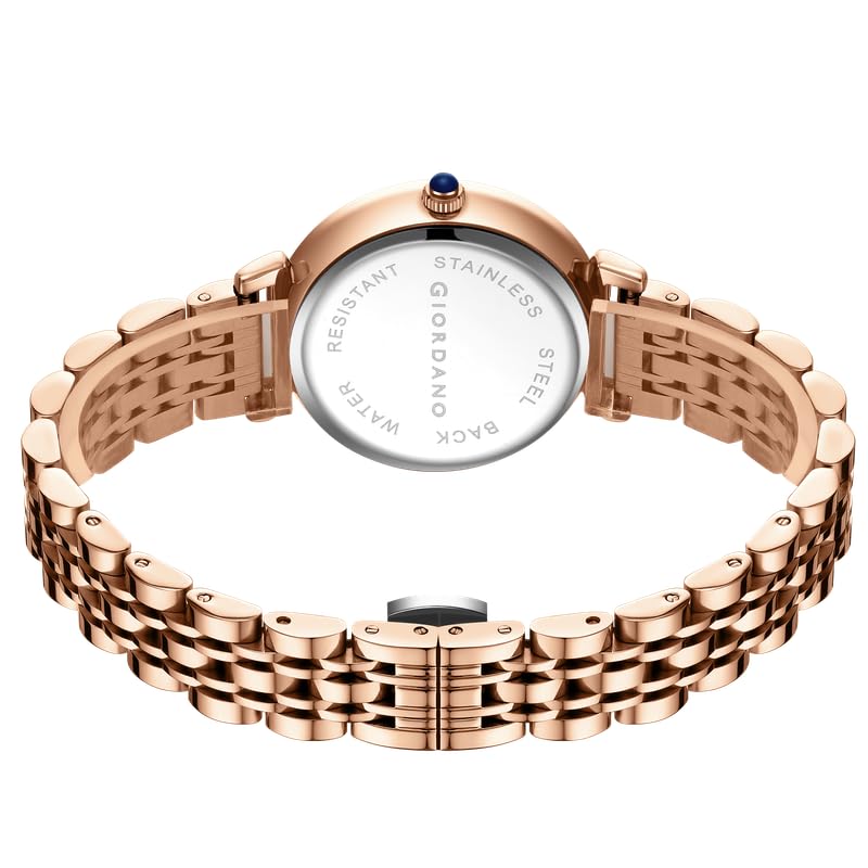 Image of Giordano Luxury Watch for Women - Round Diamond Cut Glass Dial, Elegant Stainless Steel Strap with Quartz Movement