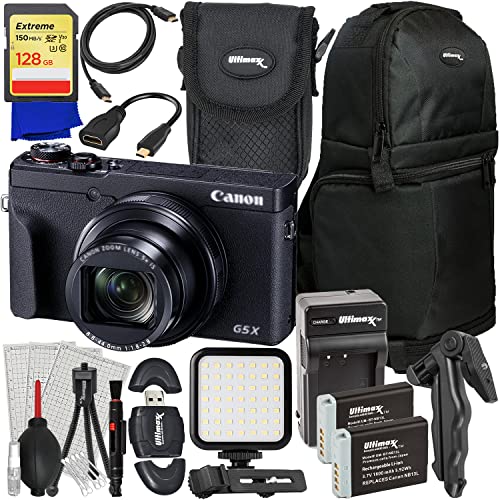 Ultimaxx Advanced Canon PowerShot G5 X Mark II Digital Camera Bundle - Includes: 128GB Extreme Memory Card, 2X Spare Batteries, LED Video Light, Sling Camera Backpack & Much More (22pc Bundle)