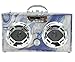 Wireless Express - Portable Party Speaker: Retro Boombox with Bluetooth, LED Light Show, Enhanced FM Radio, Rechargeable Battery (Blue Swirl)