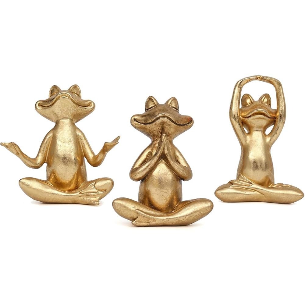 CTRLZS Gold Frog Figurines 3pcs Yoga Decor-Frog Yoga Statue Set for Room Desk Table Home Bookshelf Shelves Sculptures Decor