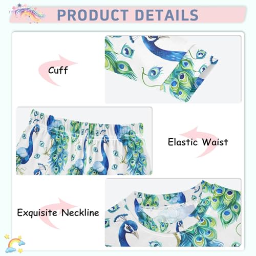 ALAZA Peacock Stylish Watercolor Pajamas Long Sleeve Sleepwear 2-Piece Pajama Set 6Y4