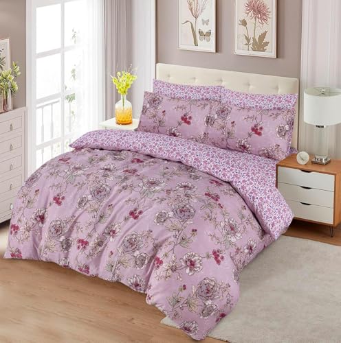 Aafan Luxury 4 Piece Bedding Set Reversible Brushed Microfiber Duvet Cover with 25cm Deep Pocket Fitted Sheet & Pillowcases Ultra Soft, Hypoallergenic, Anti Allergic, Wrinkle Free (Rose pink, king)
