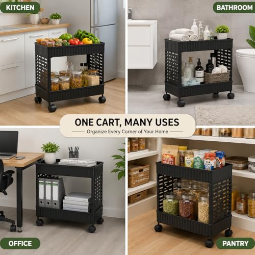 Image of wall love Plastic Storage Rack Trolley with Wheels for Kitchen, Bathroom & Bedroom - Multipurpose Organizer Shelf Rack for Fruits, Toiletries, Snacks and Household Storage (2 Layer)