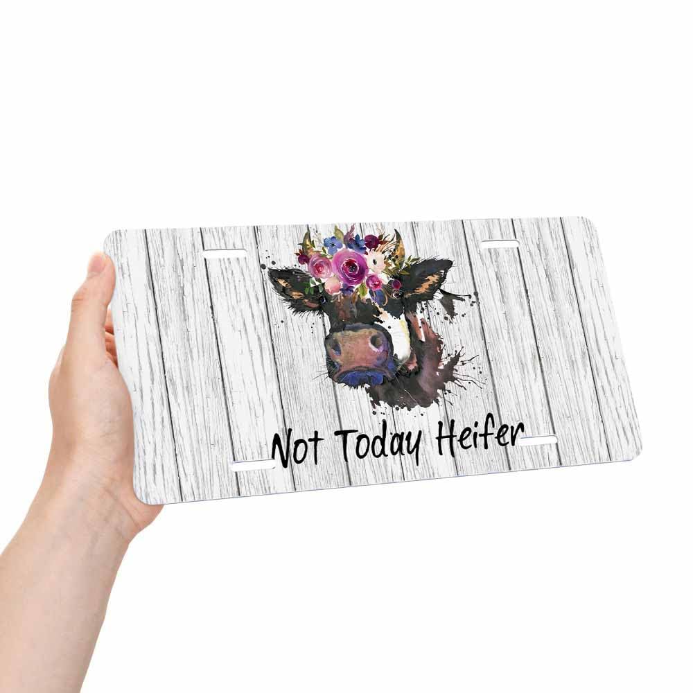 "Not Today Heifer" Funny License Plate Cover - 12x6 Inch Aluminum Plate With Screws For Cars & Trucks