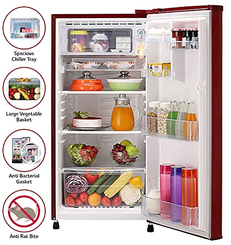 Image of LG 188 L 3 Star Inverter Direct-Cool Single Door Refrigerator (GL-B191KPRX, Peppy Red)