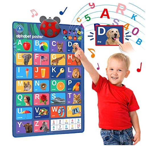 LEARNING BUGS Interactive ABC & 123s Talking Poster & Musical Wall Chart, Best Educational Toy for 2 Year olds and 3 Year olds. Electronic Toddler Toys for Boys & Girls.
