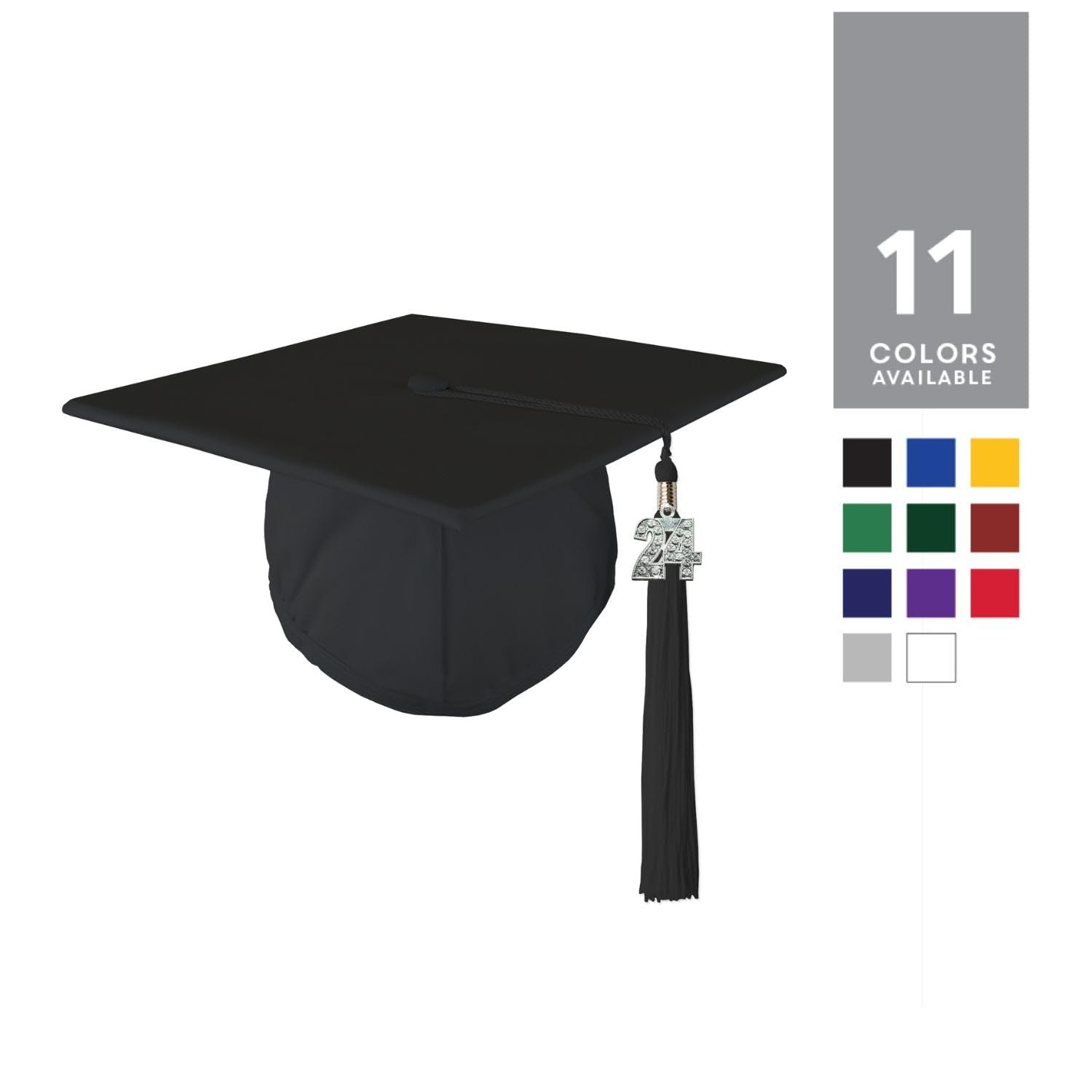 Class Act Graduation Adult Unisex Matte Graduation Cap with Matching Bling Charm Tassel, Black