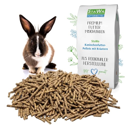 StaWa Kaninchenfutter Kräuter 25 kg – GVO-freies Pelletfutter für Kaninchen & Hasen, 6 mm Pellets mit Kräutern, Apfeltrester, Luzerne, 25 kg