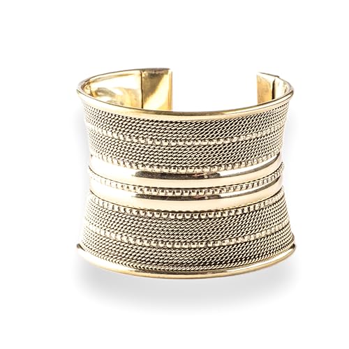 Brass Polished Gold Color Cuff, Indian Hand Made Bangle, Arm Cuff Easy To Wear, Wide Gold Color Brass Based Beautiful Design Bracelet