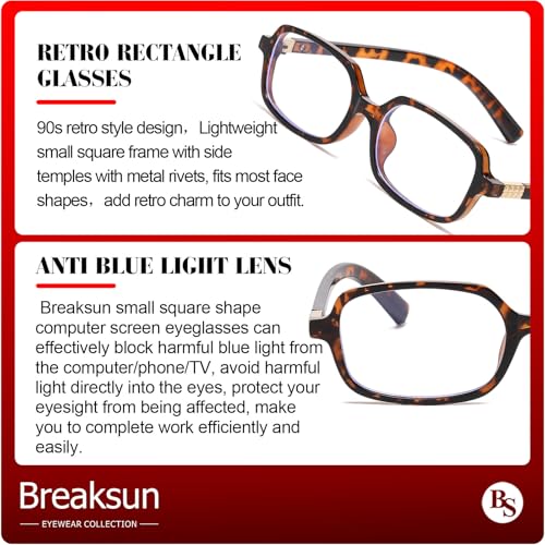 Image of Breaksun Retro Rectangle Glasses for Women Men Small Square Blue Light Blocking Glasses Vintage Eyeglasses