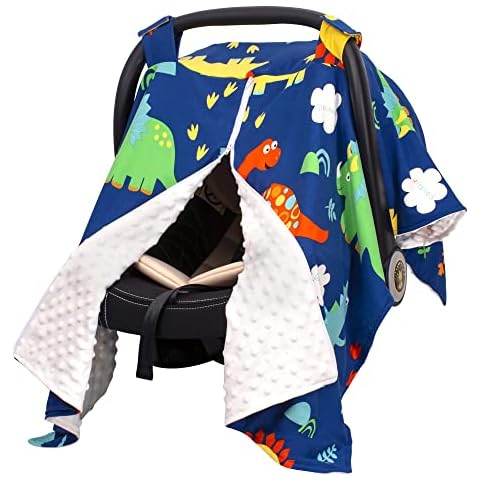 Cloele Infant Car Seat Canopy - Dinosaur Car Seat Covers for Baby Open Nursing Cover Microfiber Breathable Carseat Canopy - Multiuse Mom Nursing Breastfeeding Cover Minky Blanket for Infant Toddler Cover