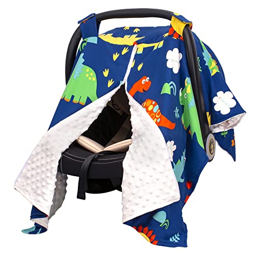Image of Cloele Infant Car Seat Canopy - Dinosaur Car Seat Covers for Babies Zipper Nursing Minky Cover Microfiber Breathable Carseat Canopy Boy - Multiuse Mom Nursing Breastfeeding Cover Blanket for Infant