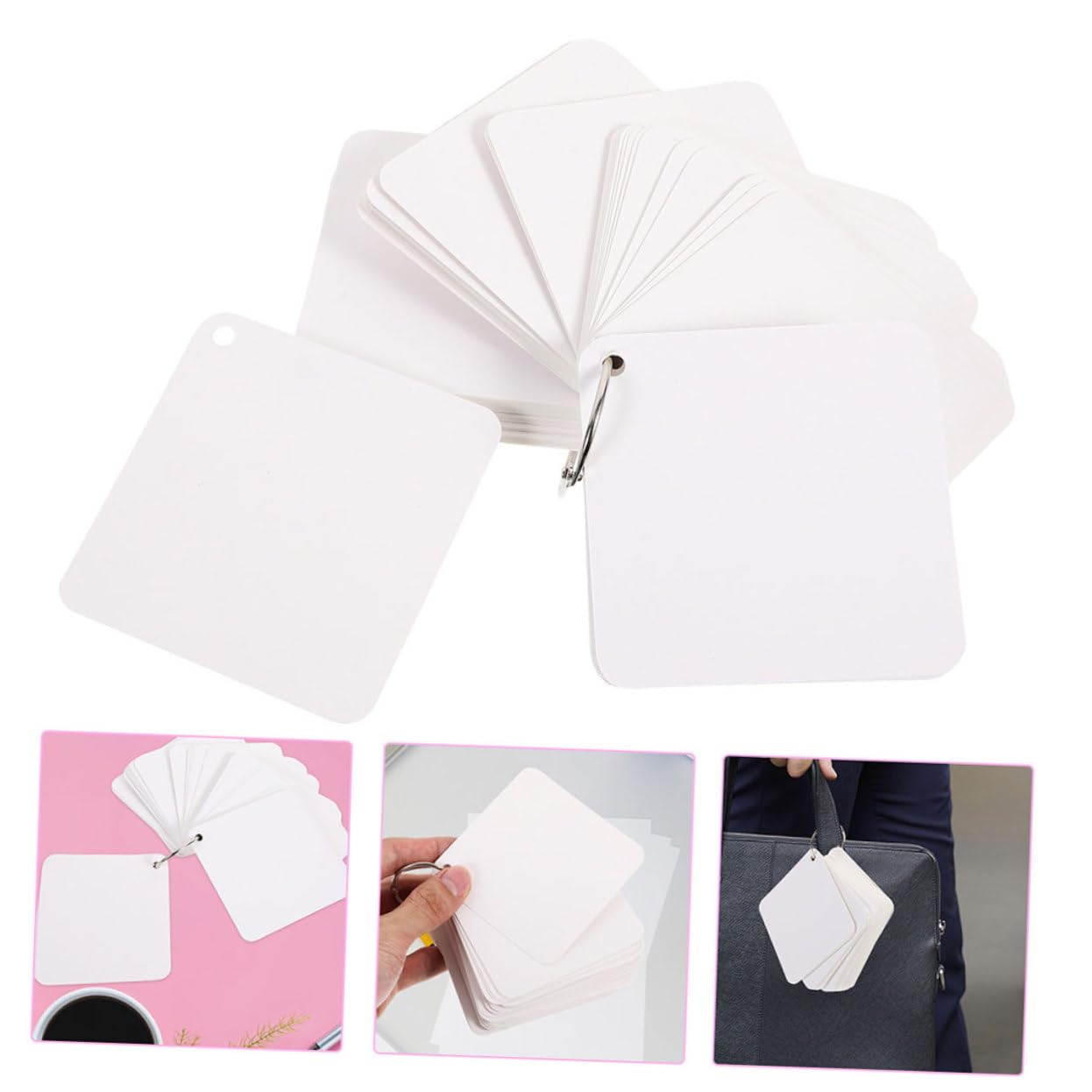 Weiße Blanko Karten aus Papier, 300 Blatt, zum Selbermachen | 6 Ringe Enthalten, Tragbar und Glatt, Leicht Beschreibbar für Vielfältige Anwendungen
