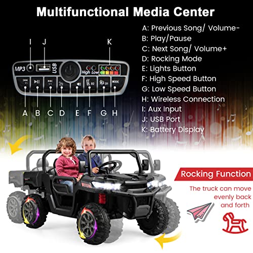 2 Seaters Kids Ride On Utv Dump Truck Car With Remote Control, 12V Battery Powered Electric Vehicle Toy W/ 2 Motors, Lights, Horn, Music, Dump Bed, Shovel, Electric Car For Kids (Black) #TOP2