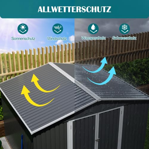Metalowy domek na narzędzia XXXL 300 x 252 x 191 cm z dachem dwuspadowym – duży domek ogrodowy z drzwiami przesuwnymi i ochroną przed kradzieżą – odporna na warunki atmosferyczne szopa ogrodowa na