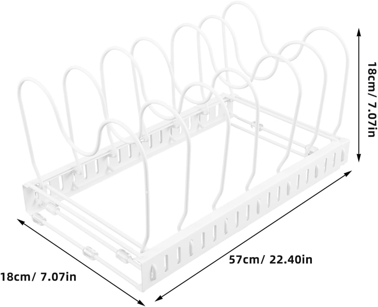 Cabilock Adjustable Pot and Pan Organizer Rack Expandable Lid Holder with Dividers for Kitchen Cabinet Storage Bakeware and Cutting Board Organizer White