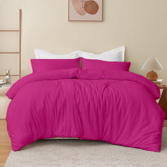 KANCHI DÉCOR Duvet Cover 3 Pieces Set 100% Brushed Microfiber with Zipper Closure Duvet Cover (92X106 Inches) and 2 Pillow Cover (18X28 Inches) - King Bed/Hot Pink-image-43