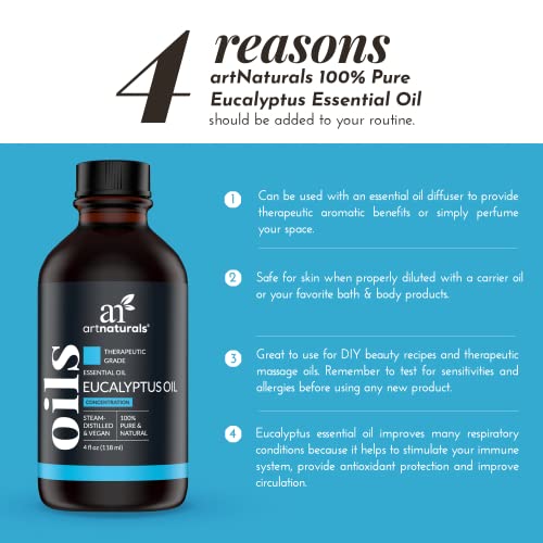 Artnaturals 100% Pure Eucalyptus Essential Oil - (4.0 Fl Oz / 118Ml) - Therapeutic Grade Natural Oils #TOP1