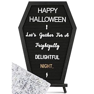 Halloween Coffin Letter Board Black 725 Pre Cut Sorted Characters and Wooden Stand Spooky Wall Decor Gothic Decor Spooky Gifts Halloween Decorations