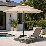 Patio Kingdom 10ft Patio Umbrella, 3-Tier Vented Outdoor Table Umbrella with 8 Sturdy Fiberglass Ribs, Windproof Market Umbrella with Push Button Tilt and Crank, UV Protection for Deck, Pool, Beige