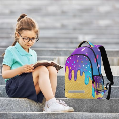 Image of Ice Cream Cone Pattern Large School Backpacks with Chest Strap for Boys Girls Students,Lightweight Bookbags 17 Inch, Portable Casual Daypack Bags