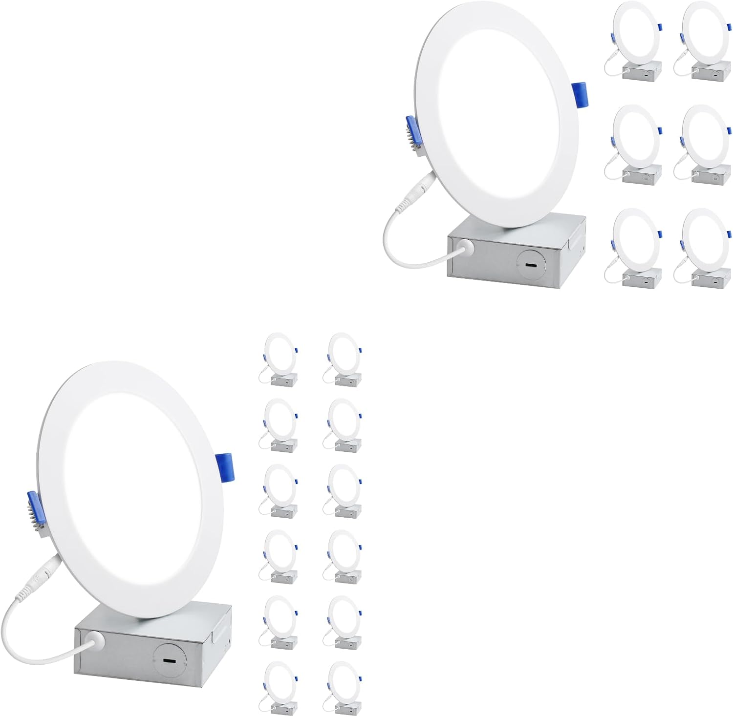 Lepro Bundle 6 Inch + 4 inch 12 Pack LED Recessed Ceiling Light with Junction Box, 5000K Daylight Wafer Ultra-Thin, 1050LM Dimmable Retrofit Downlight, 12W Eqv. 100W, Baffle Trim