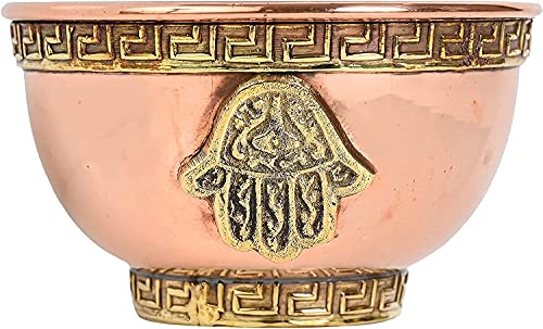 Hand of Compassion/Hamsa Hand Copper Offering Bowl 3", Great for Altar use, Ritual use, Incense Burner, smudging Bowl, Decoratio