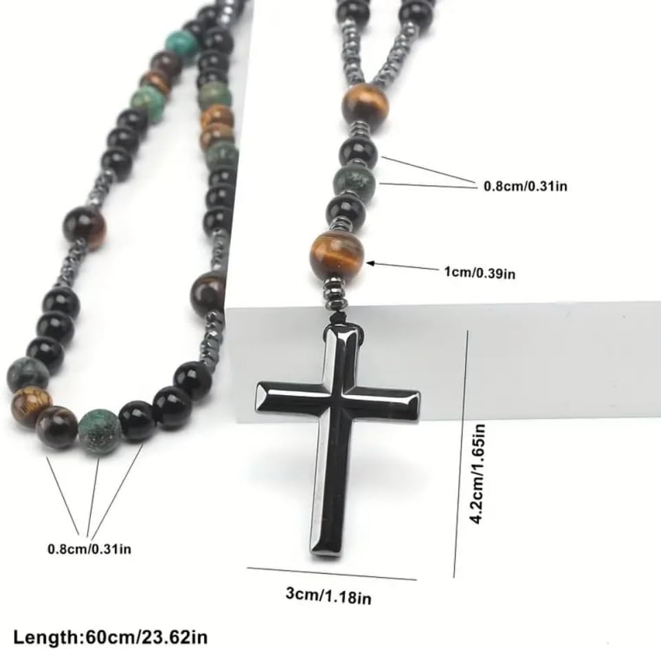 Rosary Black Beads Necklace Saint Benedict Catholic Rosary BeadsMetal Crucifix Cross Christian Gifts with Gift Velvet Bag