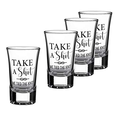 Lillian Rose Tied The Knot Wedding Day Shot Glass Favors Set Of 4, 4 Count (Pack Of 1), Clear #TOP6