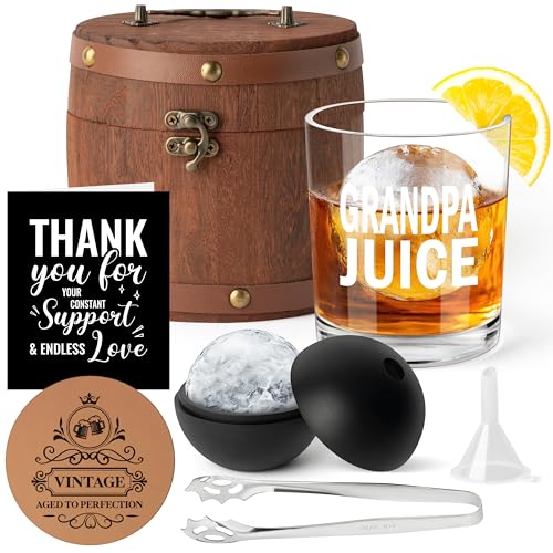 R HORSE Grandpa Whiskey Glass Set, 6 Pcs with Wooden Barrel