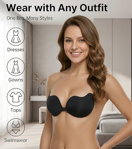 Image of DClub Strapless Sticky Bra Invisible Backless Stick on Bra Push up Lift Bras for Women Dress Reusable Silicone Nipple Covers