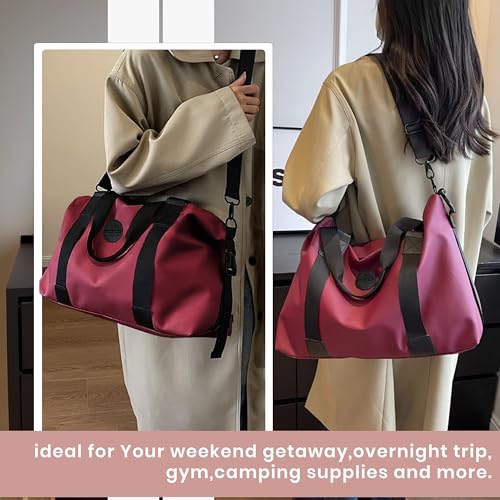 Storite Nylon 35 cm Luggage Travel Duffle Bag for Women, Sports Shoulder Bag with Wet Pocket Weekender Overnight Luggage Bag, Trendy and Stylish - (Red Wine - 42 x 15 x 35 Cm) 4 51jPyjrmfqL