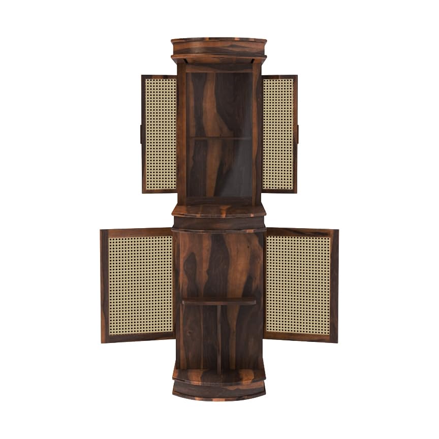 Image of The Attic Jaigarh Bar Cabinet, Hard and Soft Drinks Bar Storage Cabinet, Wine Wisky Scotch, Round Bar for Home, Walnut Finish