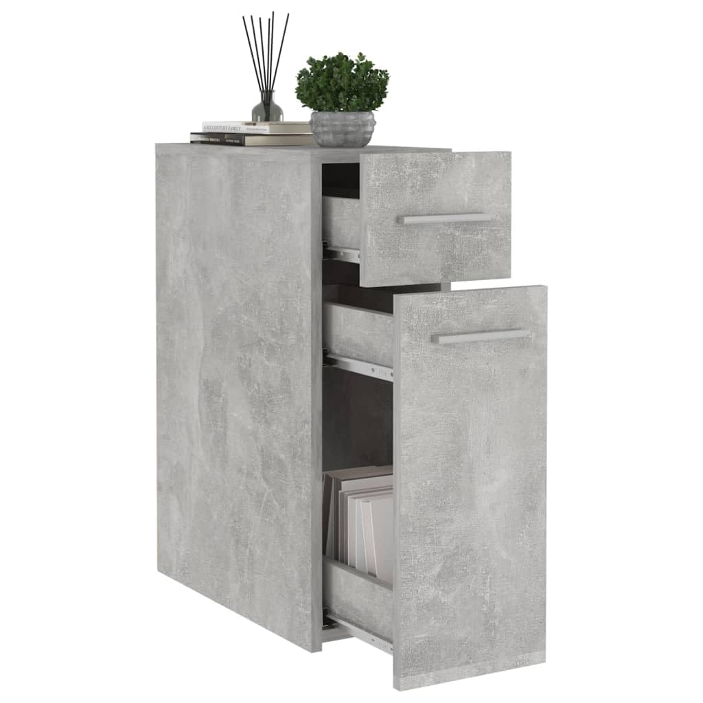 Armario farmacéutico gris hormigón de madera 20 x 45,5 x 60 cm con puerta y compartimento para orden, oficina, cocina, pasillo, espacio de almacenamiento y estante claro