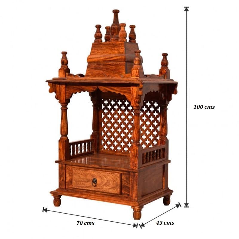 Image of Wudniture Sheesham Wood Handcrafted Home Mandir /Temple (Dark Honey Finish) | Wooden Pooja Mandir for Home & Office