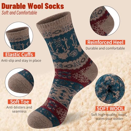 COOVAN Mens Warm Wool Socks Thermal Winter Thick Crew Socks Cold Weather Soft Cozy 5 Pairs2