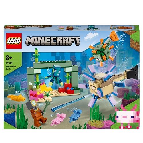 LEGO 21180 Minecraft La Batalla contra El Guardián, Juguete de Construcción para Niños y Niñas +8 Años con Figuras de Monstruos