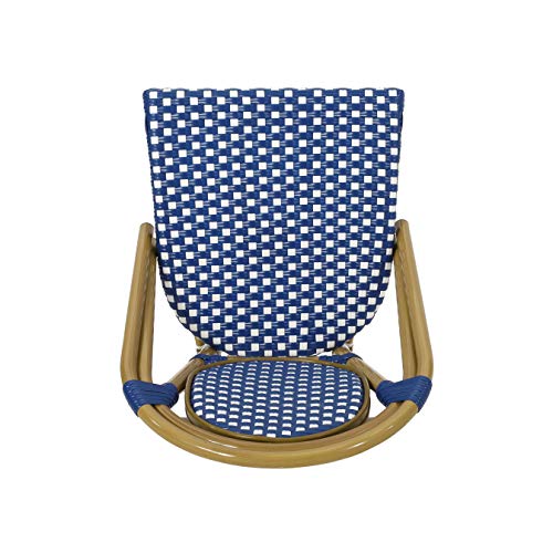 Christopher Knight Home Gwendolyn Outdoor French Bistro Chairs (Set Of 2), Blue + White + Bamboo Print Finish #TOP5