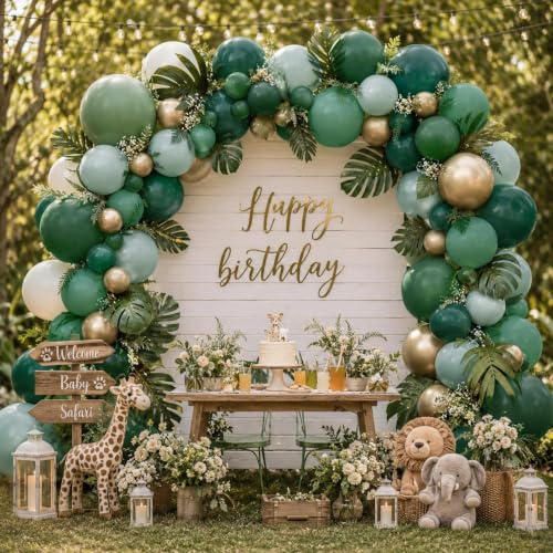 Image of Dark Green Gold Balloon Arch Garland Kit Double Stuffed | Sage Emerald Green Balloons for Birthday Baby Shower Jungle Wedding Bridal Shower Graduation Summer Party Decor
