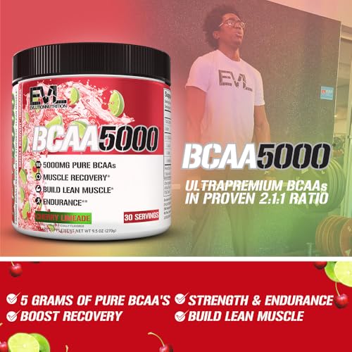 Evlution EVL BCAAs Amino Acids Powder - BCAA Powder Post Workout Recovery Drink and Stim Free Pre Workout Energy - 5g Branched Chain Amino Acids Supplement for Men - Cherry Limeade - Image 5