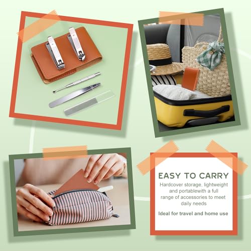 Manicure Pedicure Sets, Subay 5Pcs Nail Clippers Set for Men, Heavy Duty Stainless Steel Nail Clippers, Nail Clippers Kit with Leather Case Gift for Men & Women - Image 5