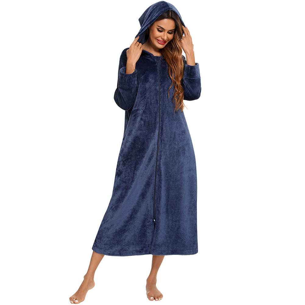 Albornoz de Felpa con Cremallera para Mujer Suave y cálido Pijama Casual Loungewear