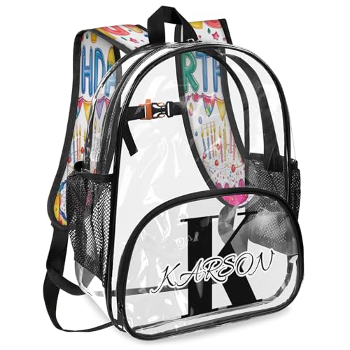 Personalized Happy Birthday Small Clear Backpack Stadium Approved Heavy Duty PVC Plastic Custom Colorful Balloons Transparent Backpacks See Through Bag with Name2