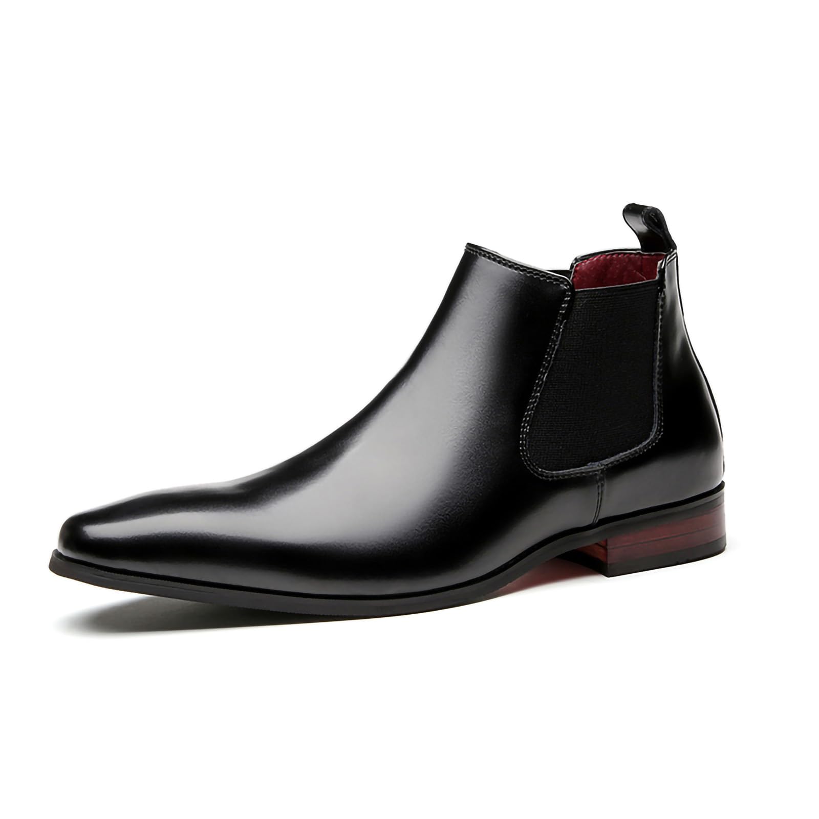 Męskie buty Chelsea Business Dress wsuwane kostki polerowana skóra niski obcas kwadratowy nosek buty, Czarny, 40 EU