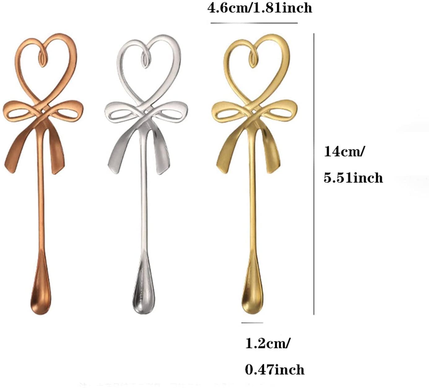 Cucharas De Mesa Mini forma de corazón mezclando cuchara té café mango largo plateado cocina gadget regalo día san valentín Sopa Antigoteo Servir(A-Gold)